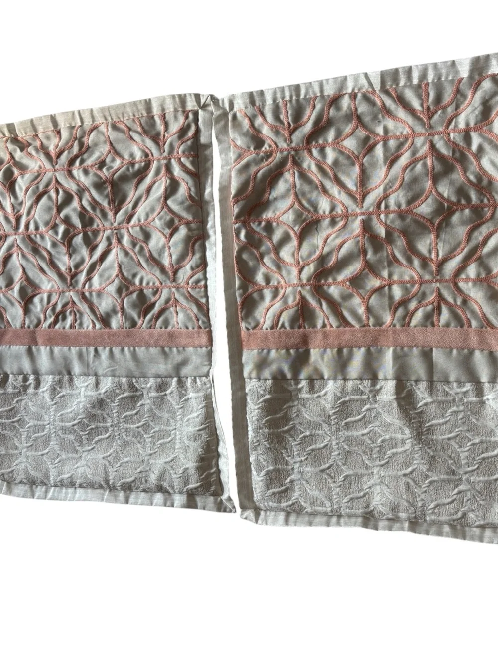 2 JC Penny Home Multi Texture Pillow Shams Standard Quilted Coral Peach Cream
